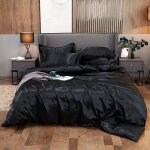 Ensemble parure de lit satin 220x240cm lisse housse de couette avec 2 taies doreillers 55 * 83cm + 1 ...