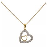 Ensemble pendentif coeur double plaqu� or et brillant avec chaine 45cm et boite coffret cadeau bijou ...