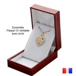 Collier 45cm - coeur avec inscription je taime - plaqu� or v�ritable - pendentif et chaine avec boite ...