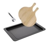 Ensemble pour pizza avec une plaque de cuisson four 2 planches � pizza rondes et une roulette � pizza ...