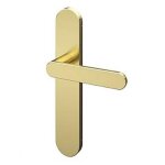 Ensemble poignee de porte effet laiton satin dore couleur or l. 120mm x l. 42mm entraxe 165 - 195mm