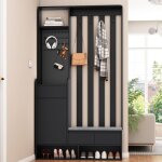 Ensemble porte - manteau avec banc de rangement rembourr� meuble d?entr�e avec panneau perfor��tag�re ...