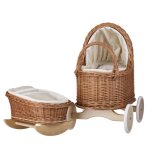 Ensemble poussette et berceau en osier pour poupe - lara - naturel - pour enfant de 3 ans et plus