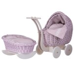 Ensemble poussette et berceau en osier pour poupe - lili - rose - pour enfant de 3 ans et plus