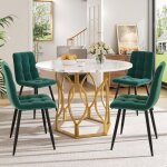 Ensemble repas (5 pi�ces) - set 5pcs - table ronde 100 cm - plateau mdf motif marbre - 4 chaises velours ...