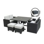 Ensemble repas encastrable 8 places en r�sine tress�ee + housse - noir