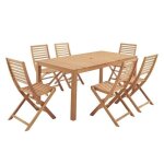 Ensemble repas de jardin 6 personnes - table 160 x 90 cm + 6 chaises pliantes - bois eucalyptus fsc Ensemble repas de jardin 6 personnes - table 160 x 90 cm + 6 chaises pliantes - bois eucalyptus fsc
