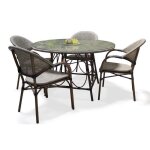 Ensemble repas de jardin - dcb garden - ushuaia - table ronde - fauteuils empilables - aluminium marron ...