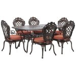 Ensemble de repas de jardin marron 6 places avec coussins oranges lizzano