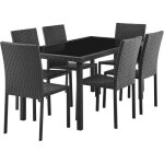 Ensemble repas de jardin - plateau en verre tremp et 6 chaises en rsine tresse noir - table 160x80x73 ...