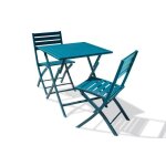 Ensemble repas de jardin 2 places en aluminium - bleu canard
