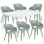 Ensemble repas de jardin rectangulaire - 1 table lima 160 cm blanc et 6 chaises akola vert vintage