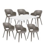 Ensemble repas de jardin rectangulaire - 1 table lima 160 cm blanc et 6 fauteuils akola cappucino
