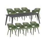 Ensemble repas de jardin rectangulaire - 1 table lima 240 cm graphite et 8 fauteuils akola gris olive ...