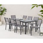 Ensemble repas de jardin : table 180 cm + 8 chaises - structure aluminium - plateau verre tremp� - gris ...