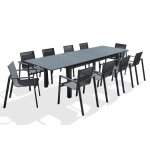 Ensemble repas miami 240 / 300cm 10 places en aluminium anthracite