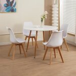 Ensemble repas table ronde + 4 chaises blanc et naturel - scandi