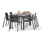 Ensemble repas venise 6 places alu anthracite plateau c�ramique gris