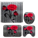 Ensemble de rideau de douche et tapis 3d rose impermable en polyester - ecelen - rouge