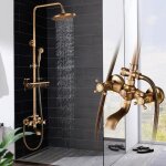 Ensemble de robinets de douche en laiton antique 8 �tag�re de produits de douche � effet pluie � double ...