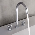 Ensemble de robinet de lavabo � 3 trous s�par� - corps en laiton - design � deux poign�es mod�le a argent ...