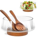 Ensemble de saladiers en verre avec base en bois massif bols de service �l�gants pour ustensiles de cuisine ...