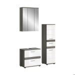 Ensemble salle de bain 3 meubles d�cor gris et blanc brillant - twyni