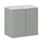 Ensemble de salle de bain elvina 60cm : meuble sous vasque � placards vert sauge gris + vasque encastr�e ...