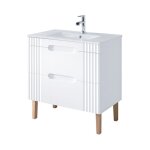 Ensemble de salle de bain fidji : meuble sous vasque 80cm + vasque � encastrer blanche + siphon + pieds ...