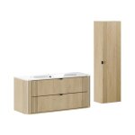 Ensemble de salle de bain kori : meuble sous vasque 120cm + vasque � encastrer + colonne de rangement ...