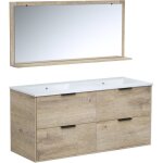Ensemble salle de bain - meuble 4 tiroirs - vasque - l120 x p45 x h55 cm - miroir - bevel