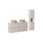 Ensemble salle de bain meuble double vasques + plateau blanc 120 cm + colonne - a portes + tiroirs - ...