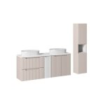 Ensemble salle de bain meuble double vasques + plateau blanc 140 cm + colonne - a portes + tiroirs - ...