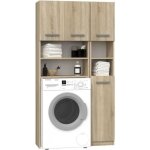 Ensemble salle de bain moderne hucoco - 96x30x183 - 4 portes + 4 tablettes - sonoma
