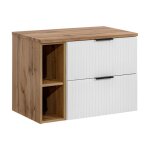 Ensemble de salle de bain noxera 80 cm ? meuble sous vasque suspendu blanc mat et ch�ne wotan avec plan ...