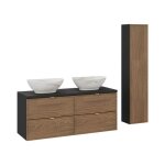 Ensemble de salle de bain savia : meubles sous vasque 120cm + vasque � poser effet marbre + colonne de ...
