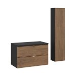 Ensemble de salle de bain savia : meuble sous vasque 80cm + plan pour vasque + colonne de rangement