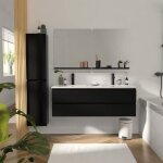 Meuble double vasque 120cm avec plan cramique sorrento noir + miroir + colonne