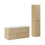 Ensemble de salle de bain suspendu natura 155cm : meubles sous vasque 60cm + double vasque encastr�e ...