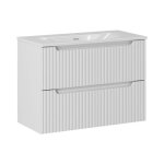 Ensemble de salle de bain suspendu vano blanc 80cm : meuble sous vasque � tiroirs rainur� + vasque encastr�e ...