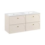 Ensemble de salle de bain tornado : meubles sous vasque 120cm beige + double vasque encastr�e blanche ...