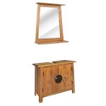 Ensemble de salle de bain - vintage - bois de pin massif recycl - 1 meuble - lavabo - 1 miroir - marron ...