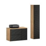 Ensemble de salle de bain yoka noir : meubles sous vasque 90 cm + plan pour vasque + vasque � poser + ...