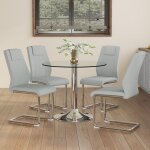 Ensemble de salle � manger de 85 cm de diam�tre avec pieds en m�tal argent� table � manger avec 4 chaises ...