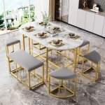 Ensemble de salle  manger blanc et or moderne - jaerliub - aspect marbre luxueux - table  manger et ...