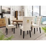 Ensemble salle � manger - racine 144 - beige - table extensible - pieds en bois
