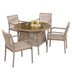 Ensemble de salle � manger dext�rieur - polyrotin - table ronde 110 cm - plateau verre tremp� - 4 fauteuils ...