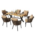 Ensemble de salle � manger ext�rieur - table 150x75x75 cm - chaises 52x50x72 cm - 6 personnes - rotin ...