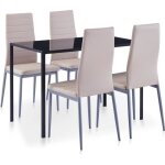 Ensemble de salle à manger - ®jbxtcn - table en verre trempé et chaises en similicuir - cappuccino Ensemble de salle à manger - ®jbxtcn - table en verre trempé et chaises en similicuir - cappuccino