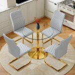 Ensemble de salle � manger ronde en verre tremp� avec pied en m�tal dor� table � manger avec 4 chaises ...
